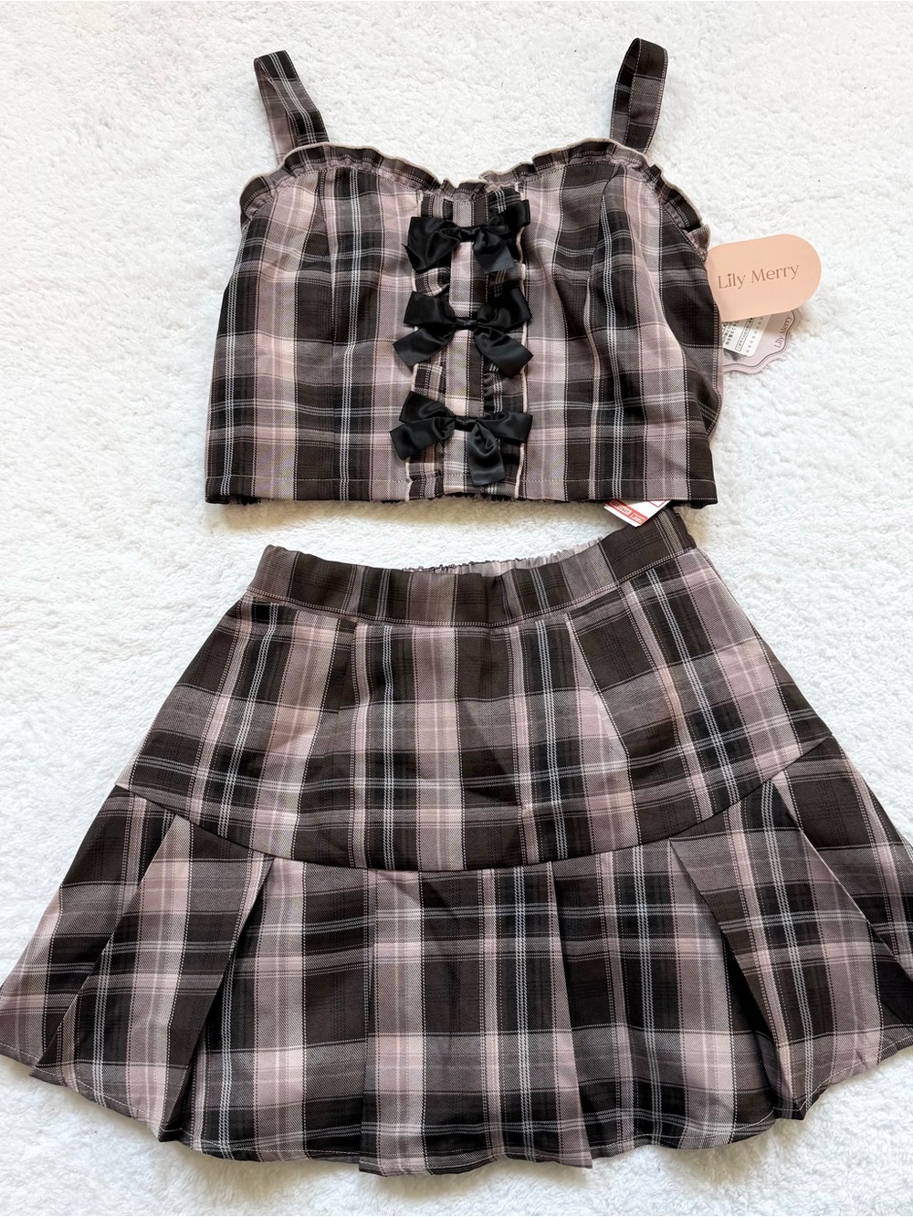 NEW Jirai Kei Ryosan Lolita Bow Lace Japan Idol black Setup Kawaii Plaid Pink L